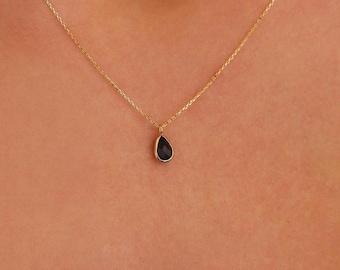 Tiny Sapphire Necklace, 14K Solid Gold Anniversary Necklace, Dainty initial Sapphire Drop Pendant, Minimalist 14K Gold Sapphire Pendant