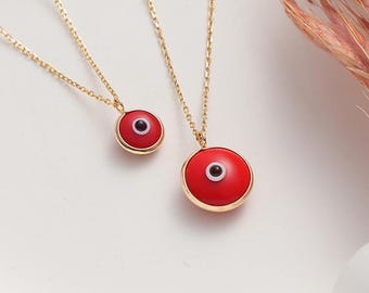 14K Solid Gold Evil Eye Pendant Necklace, Minimalist Jewelry