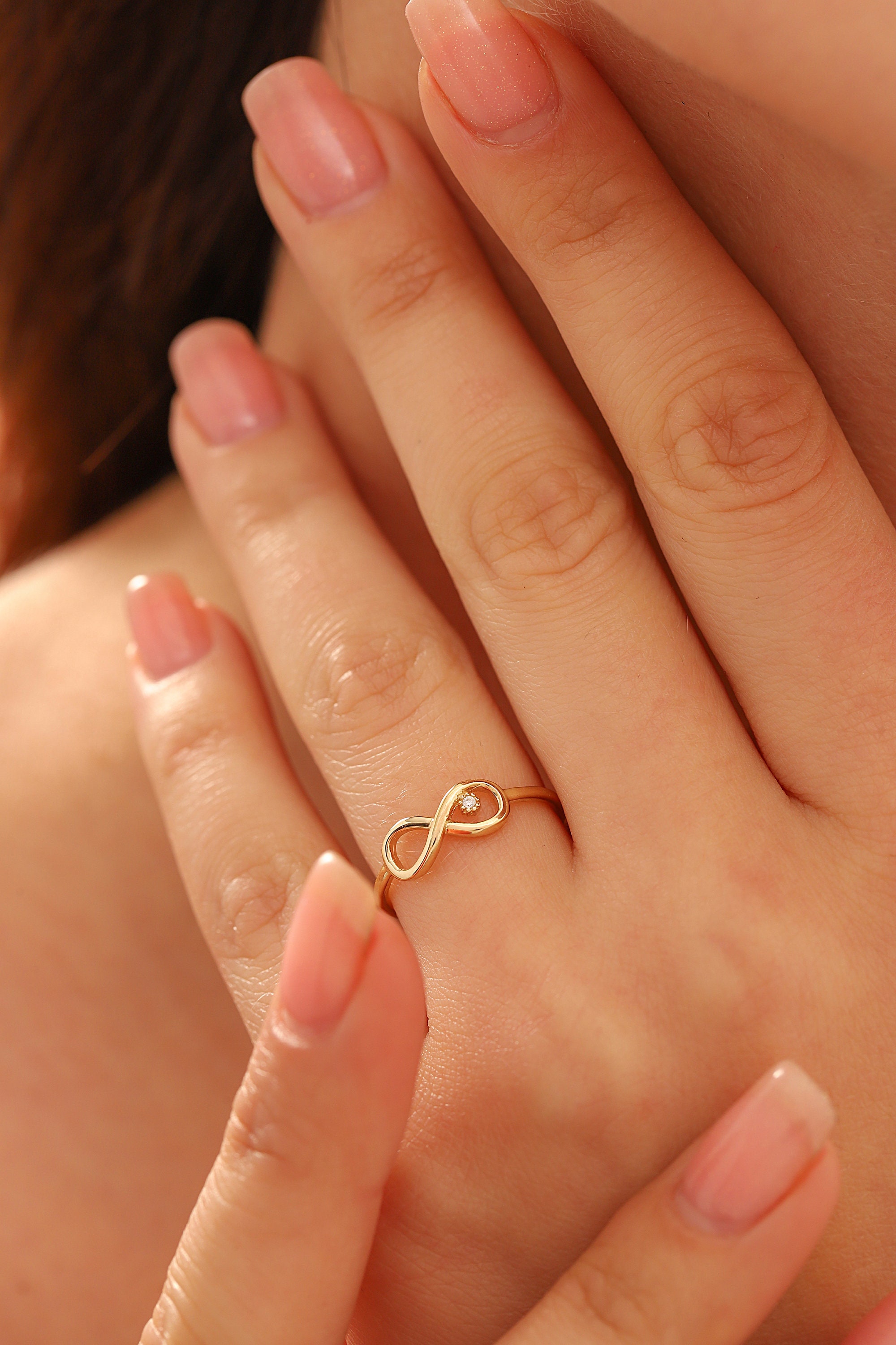14K Gold Infinity Ring, Dainty Custom Infinity Ring, 14K Solid Gold ...