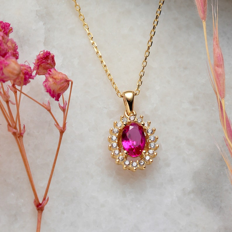 14K Gold Ruby Necklace, Handmade Ruby Pendant, 14K Solid Gold ...