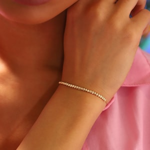 14K Gold Ball Bracelet, 14K Real Gold Ball Bracelet, Dainty Custom Three Color Ball Bracelet, Minimalist Three Chain Ball Bracelet