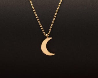 Collana a forma di luna minuscola, ciondolo a forma di luna minimalista in oro 14 carati, collana celeste in oro massiccio 14 carati, delicata collana a mezzaluna con iniziale, regalo di Natale