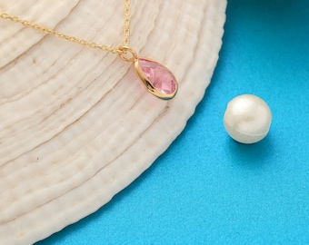 Dainty 14K Solid Gold Morganite Drop Necklace, Anniversary Gift