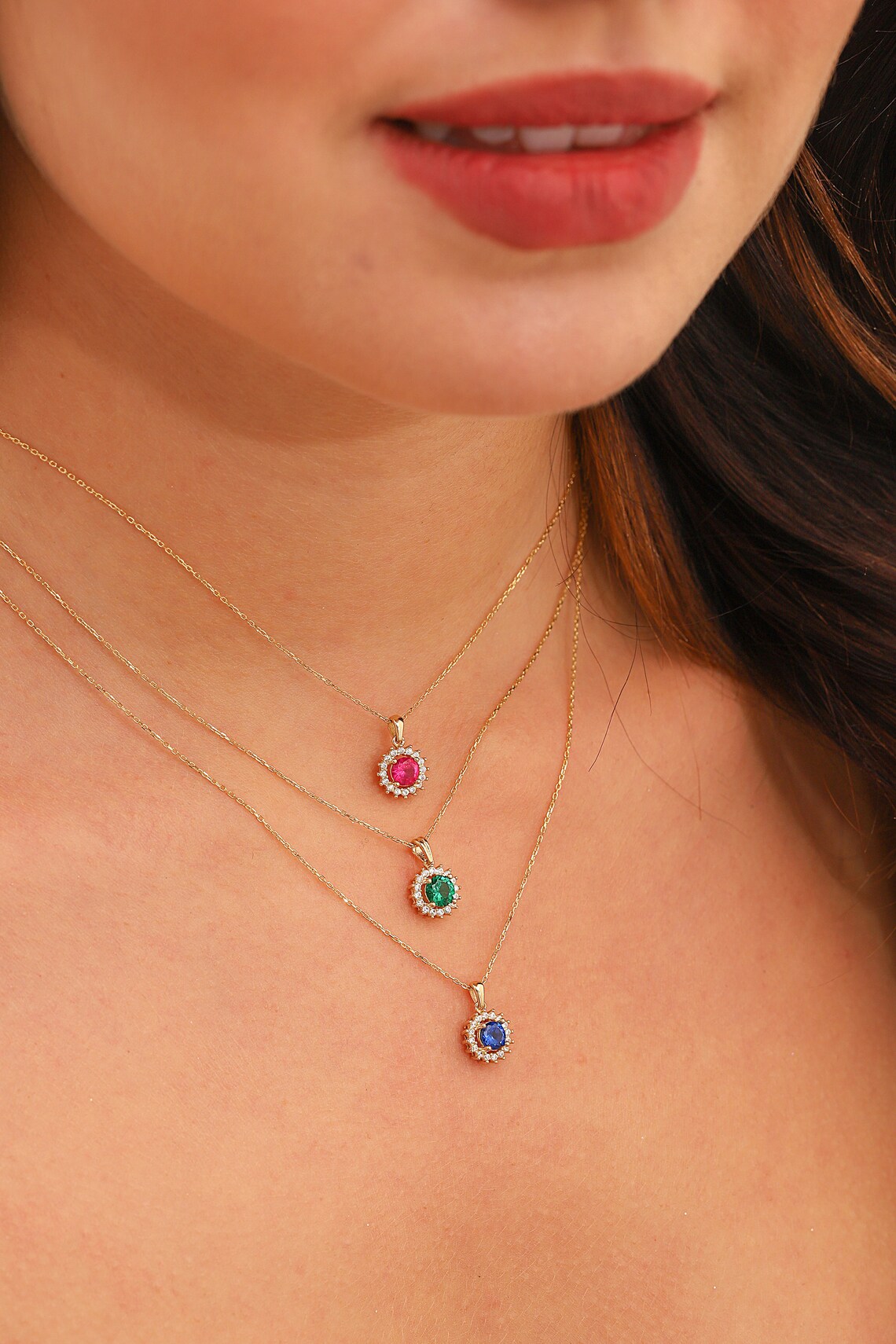 14K Gold Emerald Necklace, Minimalist Emerald Necklace, 14K Solid Gold ...