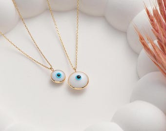 Dainty 14K Gold Evil Eye Necklace, Minimalist Pendant