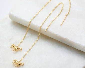 14K Gold Horse Earrings, 14K Solid Gold Horse Earrings, Dainty Custom Horse Earrings, Tiny Animal Earrings, Christmas Gift, Birthday Gift