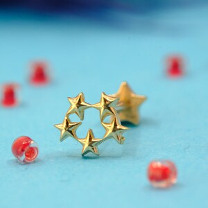 Handmade 14K Gold Star Tragus, Tiny Gold Celestial Tragus, Solid 14K Gold Cartilage Star Tragus, Dainty Gold Celestial Cartilage Screwing