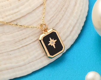 14K Gold North Star Necklace, Minimalist Gold North Star Pendant, 14K Solid Gold Celestial Necklace, Dainty initial North Star Necklace