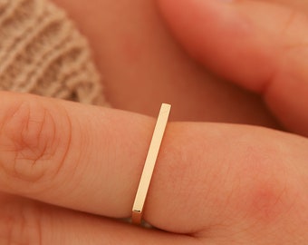 Tiny Straight Ring, Solid 14K Gold Anniversary Ring, Dainty Custom Straight Ring, Handmade 14K Gold Flat Ring, Summer Jewelry, Birthday Gift