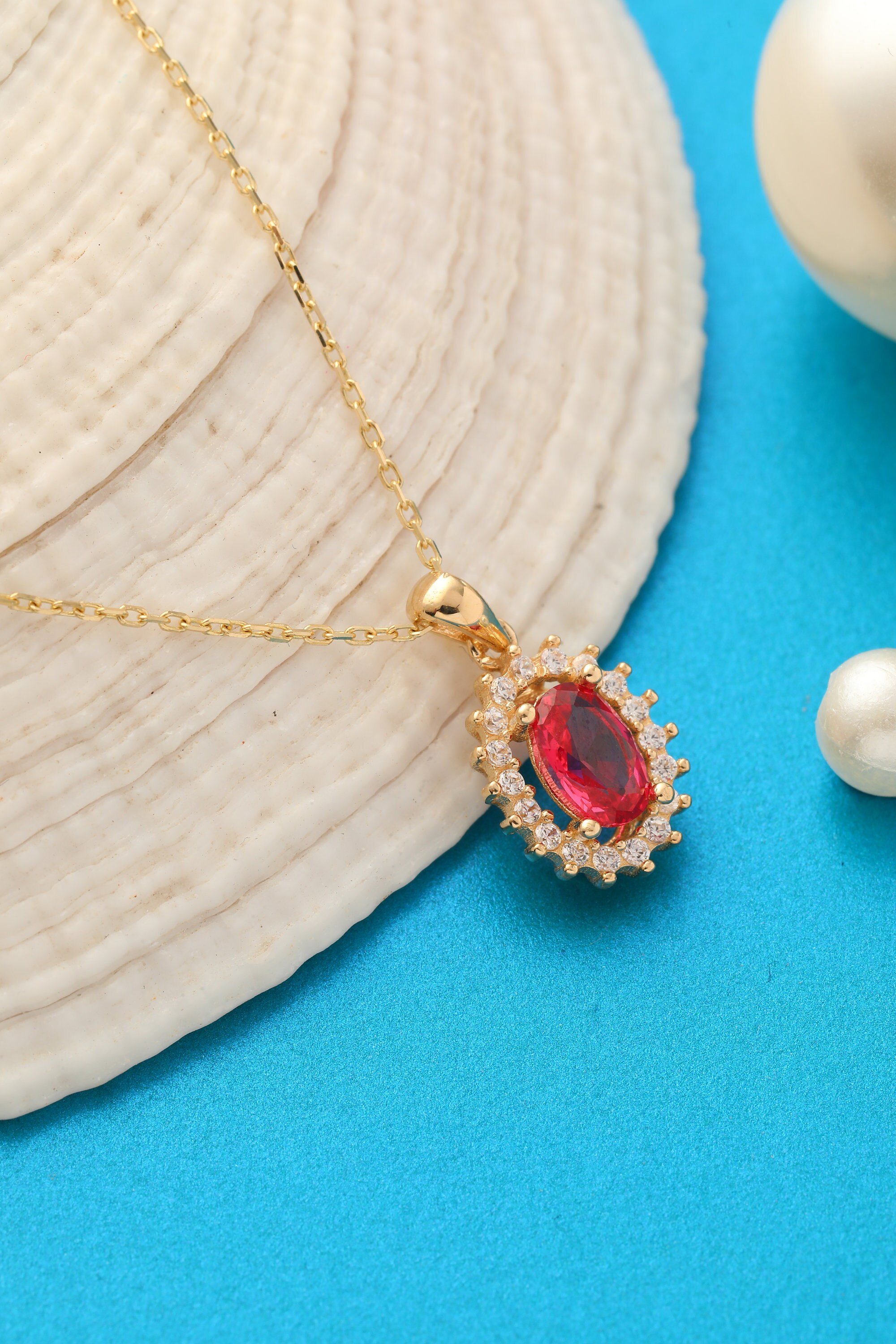 14K Gold Ruby Necklace, Handmade Ruby Pendant, 14K Solid Gold ...