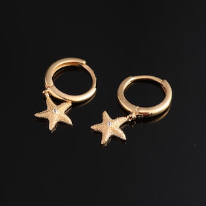 14K Gold Starfish Earrings, Real 14K Gold Sea Animal Earrings, Dainty Custom Starfish Earrings, Minimalist Starfish Earrings, Summer Jewelry