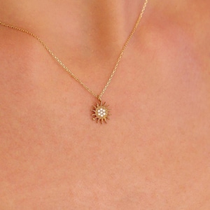 Tiny Sun Necklace, Minimalist Sun Pendant, 14K Solid Gold Sun Necklace, Handmade Celestial Necklace, Christmas Gift, Great Gift For Her