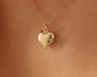 Collana a forma di cuore in oro 14 carati, collana a forma di palloncino a forma di cuore in oro 14 carati, grazioso ciondolo a forma di cuore con iniziale, ciondolo a forma di cuore minimalista, gioielli estivi