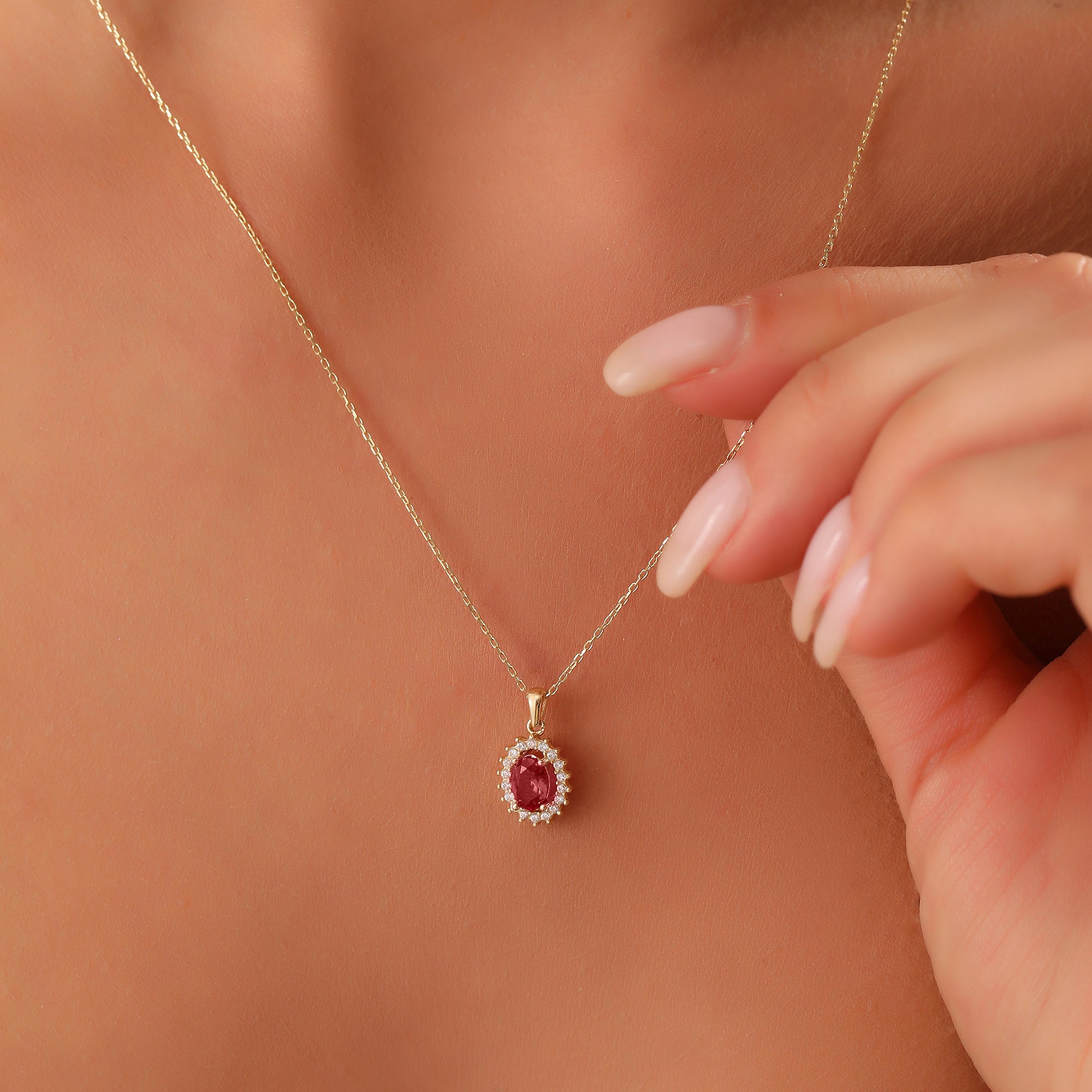 14K Gold Ruby Necklace, Handmade Ruby Pendant, 14K Solid Gold ...