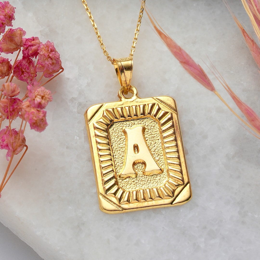 14K Real Gold Letter Necklace, Dainty Initial Letter Pendant ...