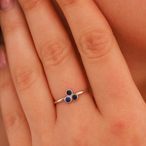 14K Gold Sapphire Ring, Solid 14K Gold Engagement Ring, Dainty initial Sapphire Ring, Handmade Gold Triangle Sapphire Ring, Birthday Gift