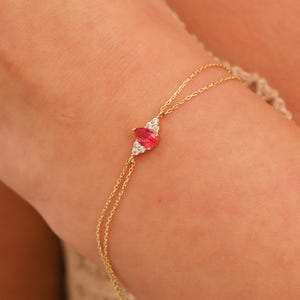 Ruby Bracelet, 14K Solid Gold Ruby Bracelet, Dainty initial Ruby Bracelet, Minimalist  Anniversary Bracelet, Christmas Gift, Dec Birthstone