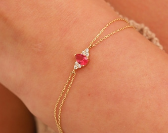 Ruby Bracelet, 14K Solid Gold Ruby Bracelet, Dainty initial Ruby Bracelet, Minimalist  Anniversary Bracelet, Christmas Gift, Dec Birthstone