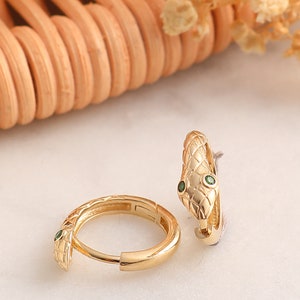 14K Gold Snake Earrings, Solid 14K Gold Animal Earrings, Dainty Custom Snake Earrings, Minimalist Snake Earrings, Summer Jewelry