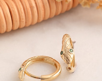 Orecchini a forma di serpente in oro 14 carati, orecchini a forma di animale in oro massiccio 14 carati, orecchini a forma di serpente personalizzati e delicati, orecchini a forma di serpente minimalisti, gioielli estivi