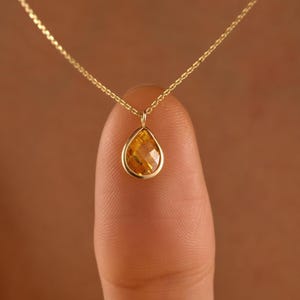 Drop Yellow Topaz Necklace, Minimalist Topaz Necklace, 14K Real Gold Yellow Topaz Necklace, Dainty initial Oval Topaz Pendant, Drop Necklace
