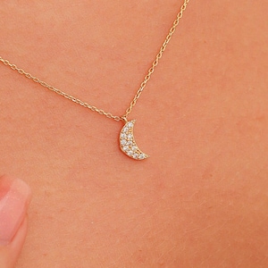 14K Gold Moon Necklace, Minimalist Crescent Pendant, 14K Solid Gold Moon Necklace, Handmade Moon Necklace, Christmas Gift, Gift For Her