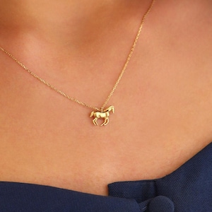 Horse Necklace, 14K Solid Gold Horse Necklace, Minimalist Animal Pendant, Dainty initial Horse Necklace, Christmas Gift, Great Gift For Her image 1