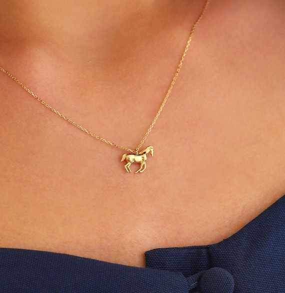 Horse Necklace, 14K Solid Gold Horse Necklace, Minimalist Animal Pendant, Dainty initial Horse Necklace, Christmas Gift, Great Gift For Her
