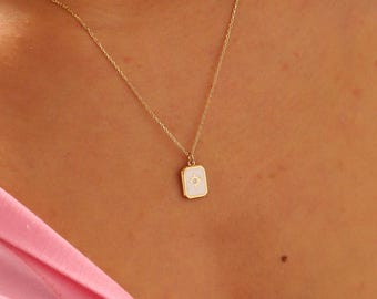 North Star Necklace, Minimalist North Star Pendant, 14K Solid Gold North Star Necklace, Dainty initial Celestial Necklace, Christmas Gift