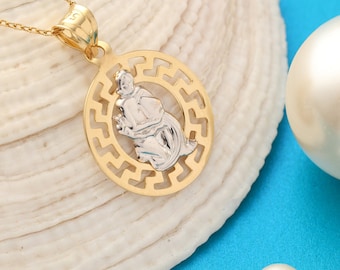 14K Gold Capricorn Zodiac Necklace, Dainty initial capricorn necklace, 14k Solid Gold Zodiac Necklace, Handmade Gold Capricorn Pendant
