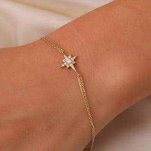 14K Gold North Star Bracelet, 14K Real Gold Celestial Bracelet, Dainty Custom Star Bracelet, Minimalist 14K Gold North Star Bracelet image 1