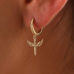 Tiny Angel Earrings, 14K Solid Gold Angel Earrings, Dainty initial Angel Earrings, Minimalist 14K Gold Angel Earrings, Christmas Gift