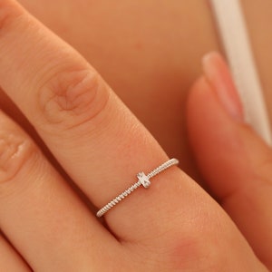 14K Gold Baguette Ring, Solid 14K Gold Anniversary Ring, Dainty initial Diamond Baguette Ring, Minimalist Love Diamond Ring, Summer Jewelry