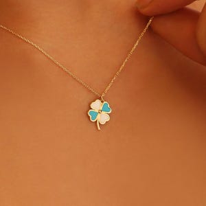14K Gold Clover Necklace, 14K Solid Gold Clover Necklace, Dainty initial Clover Pendant, Minimalist 14K Gold Clover Pendant, Christmas Gift