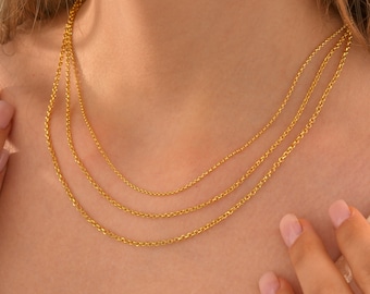 14K Solid Gold Rolo Cable Chain, Men And Women Gold Chain, Dainty Custom Rolo Chain Necklace, 1.00 MM 1.5 MM 2.00 MM Gold Rolo Cable Chain