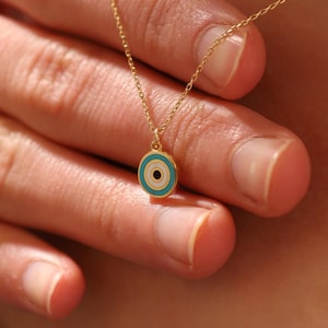 Tiny Evil Eye Necklace, 14K Solid Gold Evil Eye Necklace, Minimalist Blue Eye Necklace, Dainty initial Evil Eye Necklace, Christmas Gift