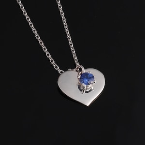 14K Gold Sapphire Necklace, 14K Solid Gold Sapphire Heart Necklace, Minimalist Heart Necklace, Dainty initial Sapphire Heart Necklace