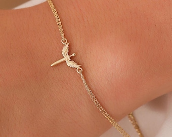 Pulseira de anjo em ouro 14K, Pulseira de anjo em ouro verdadeiro 14K, Pulseira de anjo personalizada delicada, Pulseira de anjo minimalista, Joias de verão