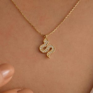 Handmade Snake Necklace, 14K Solid Gold Animal Necklace, Minimalist Snake Pendant, Dainty Custom Serpent Pendant, Yellow Gold Snake Necklace