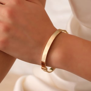 Braccialetti dritti in oro 14K, bracciale scintillante in vero oro 14K, bracciale sottile e delicato, braccialetti in oro sterling da 6 mm, regalo per lei, regalo di Natale