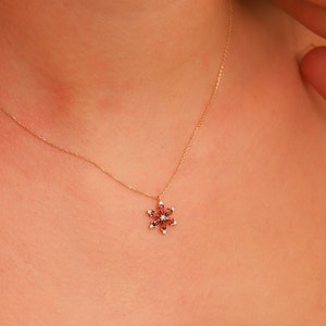 14K Gold Ruby Necklace, Solid 14K Gold Anniversary Necklace, Dainty ...