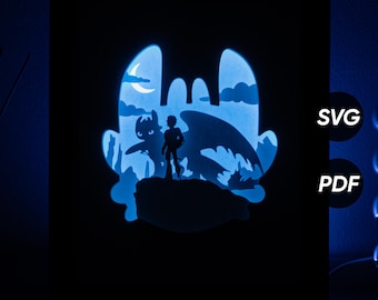 Dragon Training DIY Light Box-sjablonen (pdf om af te drukken + SVG voor snijmachines) + videotutorial hoe Shadow Box te maken