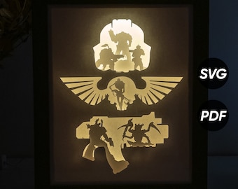 War 40000 DIY Light Box-sjablonen (pdf om af te drukken + SVG voor snijmachines) + hoe je een Shadow Box-videotutorial maakt