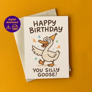 Silly Goose Birthday Card – Funny Printable Greeting Card  (PDF & JPG) + Bonus Envelope Template – Instant Download