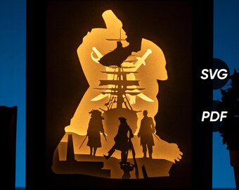 Pirates DIY Light Box-sjablonen (pdf om af te drukken + SVG voor snijmachines) + videotutorial hoe Shadow Box te maken
