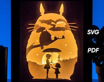 Sjablonen anime-doe-het-zelf lichtbak (pdf om af te drukken + SVG voor snijmachines) + videotutorial over het maken van een Shadow Box