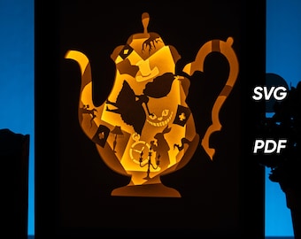 Alice DIY Light Box-sjablonen (pdf om af te drukken + SVG voor snijmachines) + videotutorial over het maken van een Shadow Box