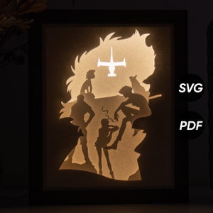 Modelli fai da te per light box anime cowboy (PDF per la stampa + SVG per macchine da taglio) + Video tutorial su come realizzare una shadow box