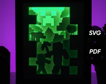 Sjablonen voor doe-het-zelf lichtbak: Block Craft pdf + SVG (inclusief videotutorial)