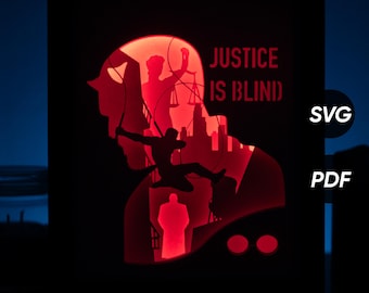 Blind Justice DIY lightbox-sjablonen (pdf om af te drukken + SVG voor snijmachines) + videotutorial over het maken van een Shadow Box